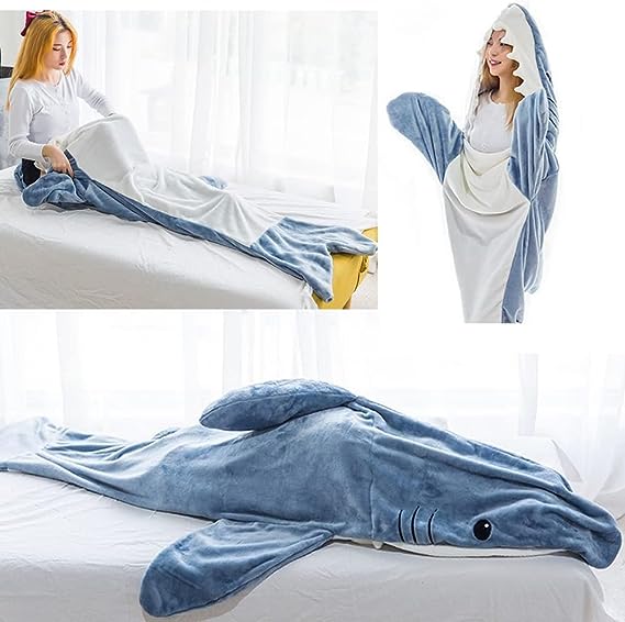 Shark Blanket Shark Sleeping Bag Tail Wearable Fleece Throw Blanket Adult  Kids Cosplay Shark Costume Gifts for Shark Lovers